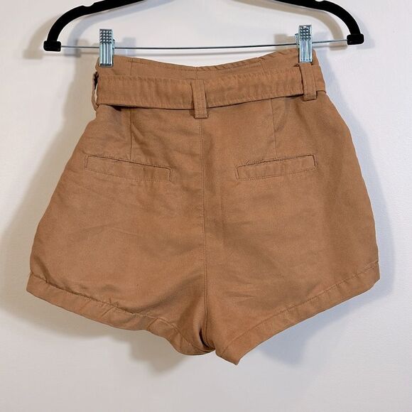 Divided Brown Waist Bow Pleated Textured Lined Shorts Women Size 6 - Picture 2 of 10